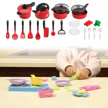 Kids Play Kitchen Accessories Food Set with Pots and Pans Realistic Learning Gift Fun 22PCS