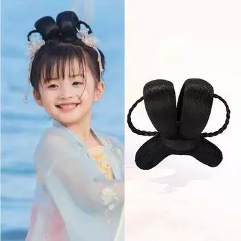 Kids Princess Headdress Girls Hanfu Hair Chignon Children Hanfu Cosplay Wig Chinese Style Hair M(6-12 years old)