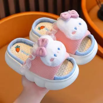 Kids Princess Linen Slippers: Non-Slip, Thick-Sole, for Spring & Autumn. 26/27 (17CM, 2-3 years)