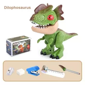 Kids Prize Ruler Stapler Pencil Sharpener Dinosaur Figurine Stationery Set Dinosaur Model 5 In 1 Dilophosaurus