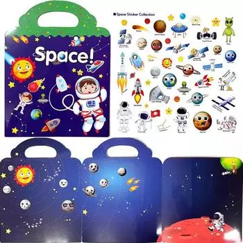 Kids Puzzle Repeated Sticker Book Princess Dress up Baby Sticker Cartoon Stickers Girl s Injection Training 234 Years Old Satchel Sticker Book-Astronaut-Repeatable Sticker