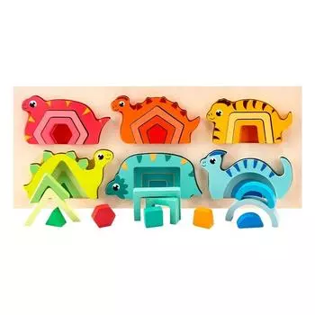 Kids Puzzle Toy Suitable for Over 3 Years Old Wooden Dinosaur Color Matching Training Hand Eye Coordination Christmas/Gift Recommendation Dinosaur geometry matching