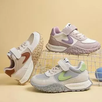 Kids Running Sneakers Shoes 2024 Autumn New Fashion Casual Walking Baby Boys Girls Breathable Soft Children Sport Chaussure 26 insole16.2CM розовый