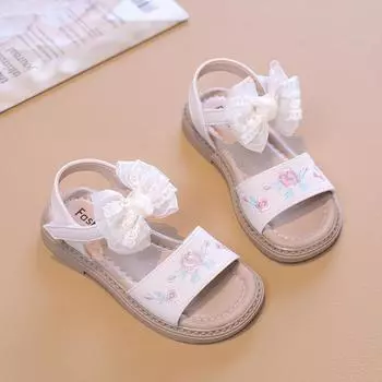 Kids Sandals for Girls Summer New Chinese Style Children Causal Embroidery Flat Sandals Fashion Sweet Princess Hanfu Dress Shoes 23 розовый