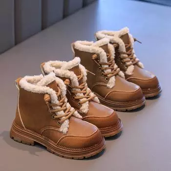 Kids Shoes Boots for Girl 2024 Winter Toddlers Causal Cotton Boots Thick Bottom Plush Versatile Children s Platform Ankle Boots 26 хаки