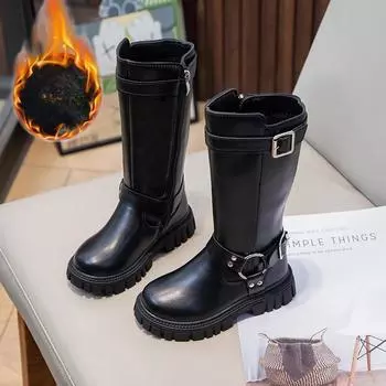 Kids Shoes Boots for Girl Black Classic Children s Winter Boots Simple Versatile Princess Fashion Cotton Boots Causal Round-toe 26 чёрный