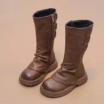 Kids Shoes Boots for Girl Simple Patchwork Children Fashion Boots Thick Bottom Round-toe Versatile Toddlers Causal Catwalk Boots 26 чёрный