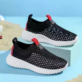 Kids Shoes Summer New Boys Girls Mesh Casual Shoes Breathable Large Children s Single Mesh Hollowed Out Sports Shoes Sneakers 28 17.6cm чёрный