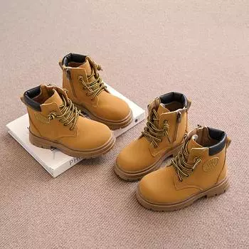 Kids Short Leather Boots Boys Girls Unisex Fashion Ankle Boots 2024 Brand New Auutmn Winter Big Children Rubber Boots Size 21-36 26 жёлтый