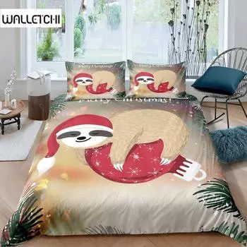 Kids Sloth Duvet Cover Set Queen King Size, Cute Animal Pattern Polyester Comforter Cover, Branches Winter Theme For Boys Girls EU single(135x200cm)