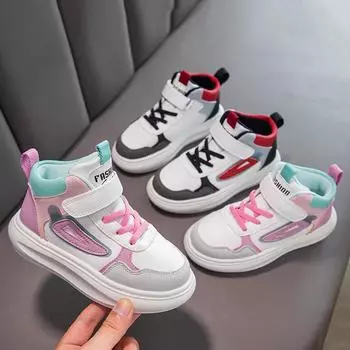 Kids Sneakers Boys Skateboard Shoes High Top Fashion Children Outdoor Sports Girls Tennis Walking Casual Ventilate Running Shoes 27 чёрный