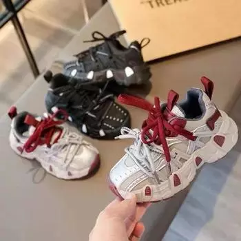 Kids Sneakers for Girls Chunky Versatile Children Basketball Shoes Fashion Non-slip Boys Running Sneakers School Black Causal 26 чёрный