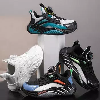 Детские кроссовки Обувь для девочек Модные кроссовки для мальчиков Кроссовки для девочек с вращающимися пуговицами и толстой подошвой 28 белый