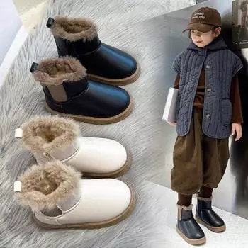 Kids Snow Boots Cotton Shoes Girls Winter Plush New Student Thickened Warm Child Fashion Boys Thermal Boots Soft Drop Shipping 26 бежевый