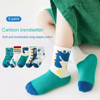 Kids Socks 5 Pairs Cartoon Printed Mid-tube Socks Children s Socks M