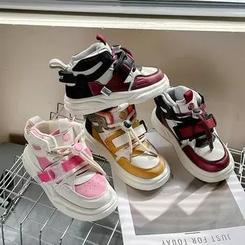 Kids Sports Shoes High Top Boys Girls Basketball Shoes with Pull-out Button 2024 Fashion Students Running Shoes Thick Soft Sole 21 розовый
