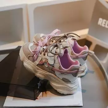 Детская спортивная обувь, универсальная для студентов, кроссовки из сетчатой ткани, дышащая, 2024, абсолютно новые модные детские кроссовки с толстой мягкой подошвой 26 чёрный