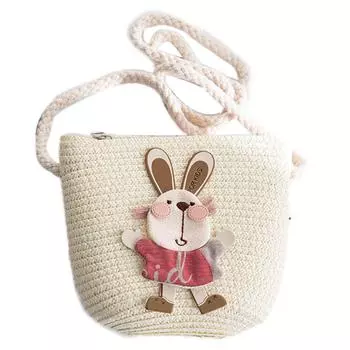 Kids Summer Cartoon Rabbit Straw Messenger Bags Mini Beach Bag Children Kid Croosbody Shoulder Bag кремовый