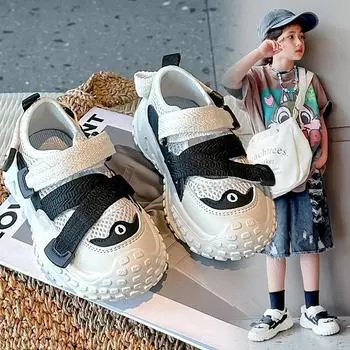 Kids Summer Running Shoes 2024 New Breathable Casual Sports Shoes with Cross Strap Neutral Hollow Breathable Sneakers Hook&loop 26 бежевый