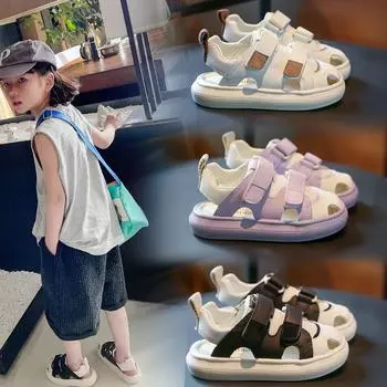 Детские летние сандалии Спортивная обувь для мальчиков Кроссовки для девочек Летние детские спортивные сандалии Модные пляжные сандалии для мальчиков Кроссовки для малышей 23 insole14.3CM чёрный