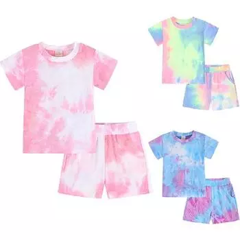 Детский летний комплект футболки и шорт с принтом тай-дай, детский красочный комплект мягкой, приятной для кожи одежды 140