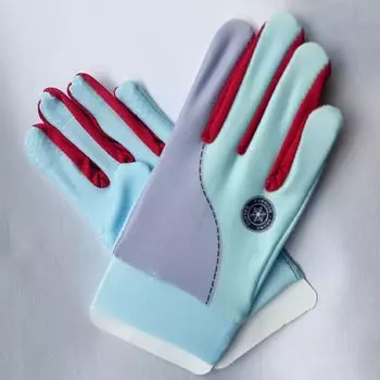 Kids Sun Protection Gloves Ice Silk Thin Breathable Summer Non-Slip Outdoor Cycling Elastic Diving Swimming Quick-Drying Five Fingers Ice silk sun moon blue finger S