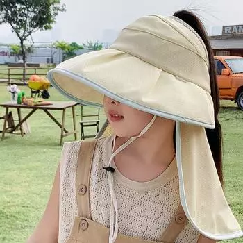 Kids Sun Protection Hat 2025 New Arrival Spring and Summer Half Air Top Can Be Tied Ponytail Shawl Neck Protection Big Brim Female Baby Girl Removable apricot shawl Free size (adjustable)