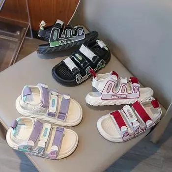 Детские милые сандалии 2024 года, новая мода, корейский выпуск, летние универсальные туфли принцессы для девочек с мягкой подошвой карамельного цвета 26 фиолетовый
