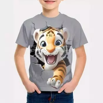 Kids T-shirt 3d Print Children s Clothing Boys Summer Leisure Animal Tiger 3D Printed Short Sleeved Shirt T-shirt 110