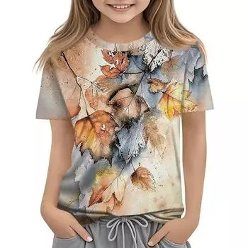 Kids T Shirt Children s Loose Breathable Cute 3D Printed Maple Leaf Pattern Short Sleeve T-shirt 110
