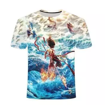 kids t-shirts Nezha Children s Short Sleeved Summer Boys T-shirt 3D Printed Fashionable Round Neck Top 110
