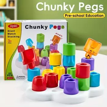 Kids Tower Stacking Game Educational Matching Shapes Colors, Fine Motor Skills Coordination Builder, Ages 3+ with Colorful Blocks,Preschool Kids белый