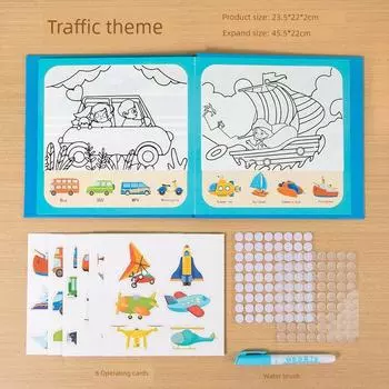 Kids Toy Tearable Velcro Quiet Book Stickers Magic Water Picture Book Repeated Graffiti Ball Pen Painting Book Traffic