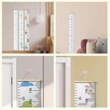 Kids Wall Hanging Growth Charts Wood Frame Height Measure Ruler Fabric Canvas Removable Wall Sticker For Kids Child Room Decor