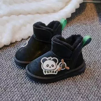 Kids Warm Boots with Cute Panda Boys Girls Snow Boots with Small Windmill 2024 Brand New Children Fashion Boots Non-Slip Slip-on 22 коричневый
