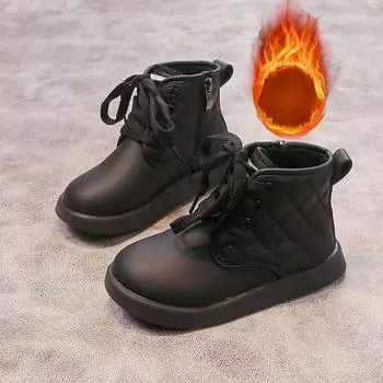 Kids Warm Boots with Side Zipper Boys Girls Short Boots for Winter 2024 New Fashion Unisex Kids Snow Boots Solid Color Versatile 23 хаки