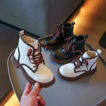 Kids Warm Snow Boots with Side Zip Boys Girls Ankle Boots Thick Soft Sole 2024 New Children Short Leather Boots Fashion Simple 26 чёрный
