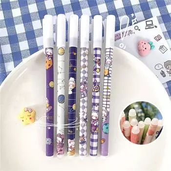 Kids Washable Handle Press Pen Blue Cartoons Student Pen Erasable Pen Gel Pens Neutral Erasable Pen purple bear random 1pc