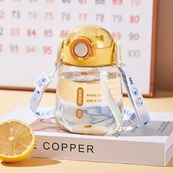 Kids water cup, baby drop cup, cute simple student straw cup, universal water bottle, plastic cup 500ml