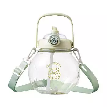 Kids Water Cup, Student Cute Big Belly Cup Men and Women Outdoor Portable Water Bottle with Handle, Drop Resistant Plastic Cup 1300ml