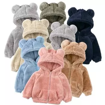 Kids Winter Jacket Boy Girl Solid Fleece Hoodies Bear Sweatshirt Korean Warm Coat Children Outwear Clothes 130cm синий
