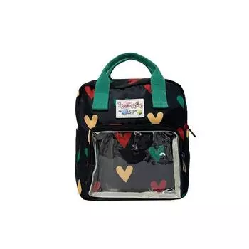 Kids With Backpack Love Heart Print And Transparent Layer Design For Daily