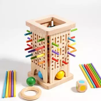 Kids Wooden 3-in-1 Pick-Up Sticks Game: Dice, Color Recognition, Educational Parent-Child Interaction Table Toy
