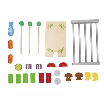 Kids Wooden BBQ Grill Playset Interactive Wooden Barbecue Play Food Set Play Kitchen Accessories