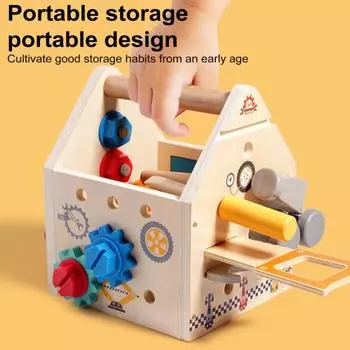 Детский деревянный многофункциональный ящик для инструментов с пилой, молотком, гаечным ключом, отверткой, болтами, гайками, разборкой