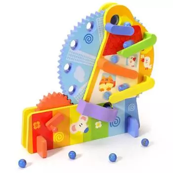 Kids Wooden Roller Ferris Wheel Toy With Multicolor Track And Block Set For Gift