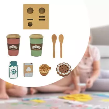 Kids Wooden Tea Party Set,Snacks Set for Kids,Role Play Simulation Pretend Playset,Coffee