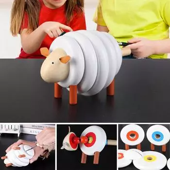 Kids Wooden Toys Creature Blocks Cute Cartoon Sheep Drawstring Toys Removable Assembling Blocks Educ