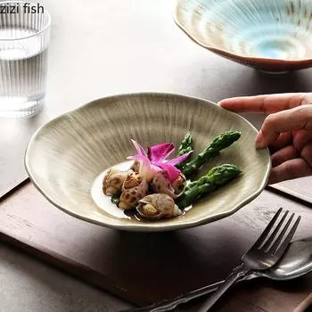 Kiln Changes Ceramic Bowl Vintage Thick Soup Bowl Pasta Bowl Fruit Salad Bowls Restaurant Molecular Food Creative Tableware
