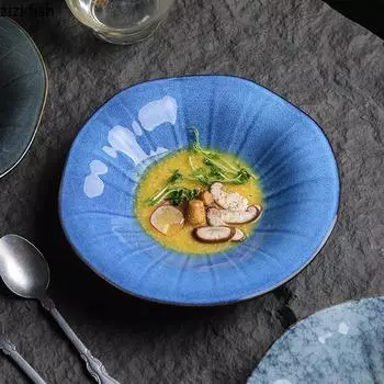 Kiln Changes Ceramic Lotus Leaf Plate Irregular Thick Soup Plate Dessert Plate Salad Plates Molecular Cuisine Featured Tableware